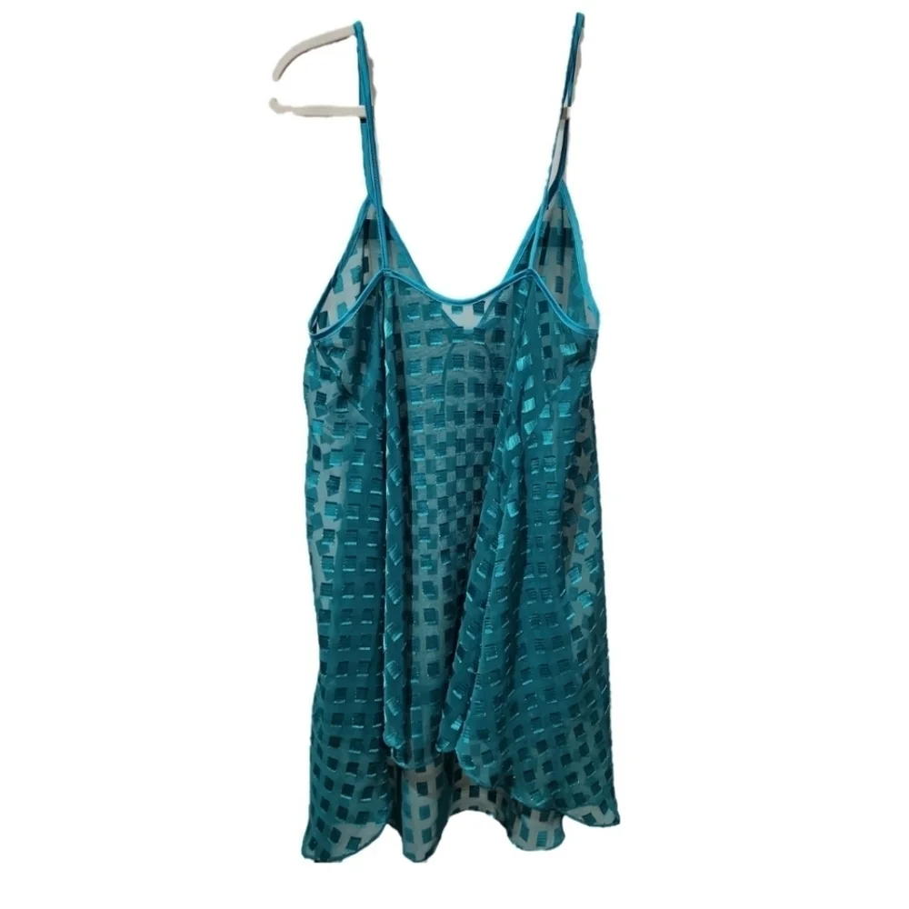 Vintage Josie Teal Checkered Sheer Slip Nightgown L - Picture 5 of 5